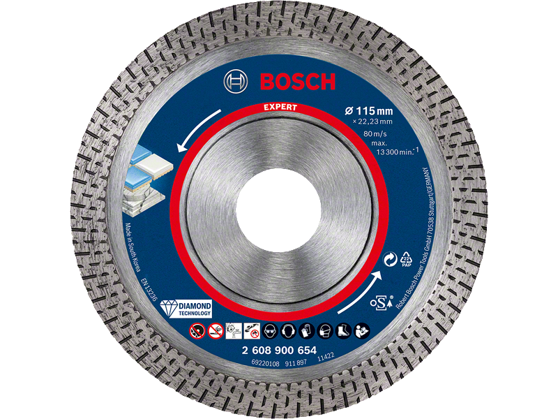 Diamantna rezalna plošča Bosch EXPERT HardCeramic, Dimenzije: 115x22,23x1,4x10mm, 2608900654